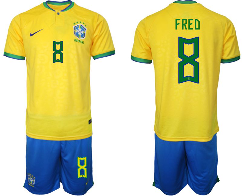 Men 2022 World Cup National Team Brazil home yellow 8 Soccer Jerseys